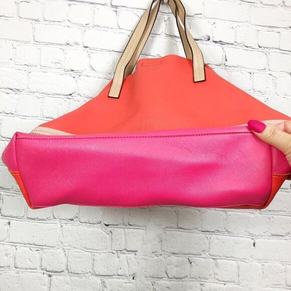 Guess Colorblock Pink Orange Faux Leather Zipper Tote Bag - Picture 5 of 9